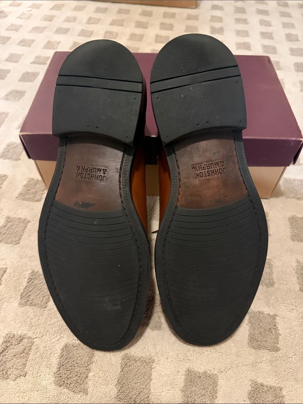 Johnston & Murphy Plain Toe Tan Calfskin Lace-Up Shoes